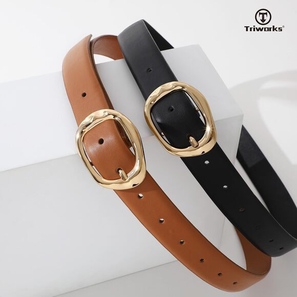2 Pack Leather Belts For Women Fashion Waist Belt With Liquid Shapes Women😏 - Picture 3 of 6